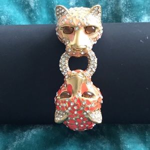 Double face panther bracelet w/rhinestones